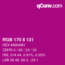 カラーコード: RGB 170 8 131 | qconv.com