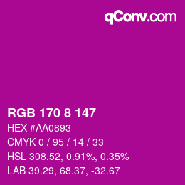 カラーコード: RGB 170 8 147 | qconv.com