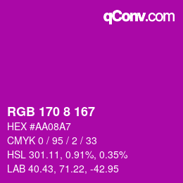 カラーコード: RGB 170 8 167 | qconv.com