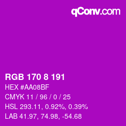 颜色代码: RGB 170 8 191 | qconv.com