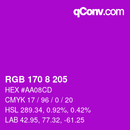 Color code: RGB 170 8 205 | qconv.com