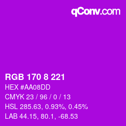 カラーコード: RGB 170 8 221 | qconv.com