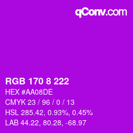 Color code: RGB 170 8 222 | qconv.com