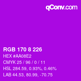 Color code: RGB 170 8 226 | qconv.com