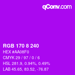 Color code: RGB 170 8 240 | qconv.com