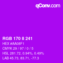 Color code: RGB 170 8 241 | qconv.com
