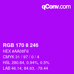 Color code: RGB 170 8 246 | qconv.com