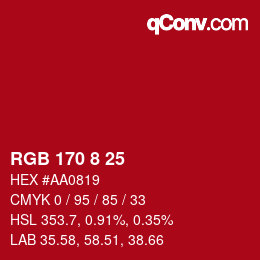 カラーコード: RGB 170 8 25 | qconv.com