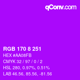 カラーコード: RGB 170 8 251 | qconv.com