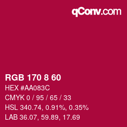 カラーコード: RGB 170 8 60 | qconv.com
