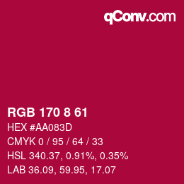 カラーコード: RGB 170 8 61 | qconv.com