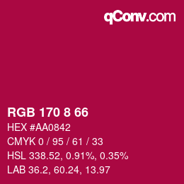 カラーコード: RGB 170 8 66 | qconv.com