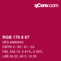 カラーコード: RGB 170 8 67 | qconv.com