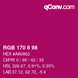 カラーコード: RGB 170 8 98 | qconv.com