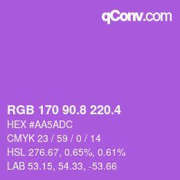 カラーコード: RGB 170 90.8 220.4 | qconv.com