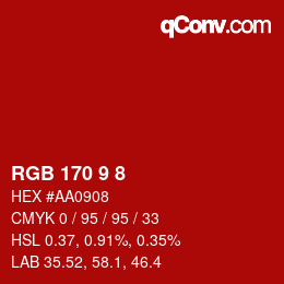 カラーコード: RGB 170 9 8 | qconv.com