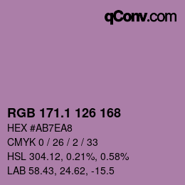 カラーコード: RGB 171.1 126 168 | qconv.com
