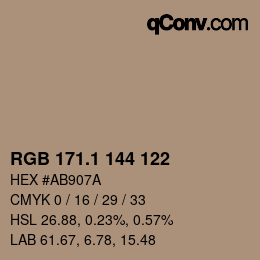 Color code: RGB 171.1 144 122 | qconv.com