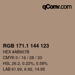 Color code: RGB 171.1 144 123 | qconv.com