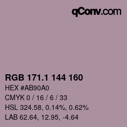 カラーコード: RGB 171.1 144 160 | qconv.com
