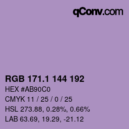 カラーコード: RGB 171.1 144 192 | qconv.com