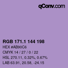 カラーコード: RGB 171.1 144 198 | qconv.com