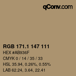 Color code: RGB 171.1 147 111 | qconv.com