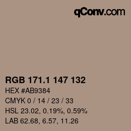 カラーコード: RGB 171.1 147 132 | qconv.com