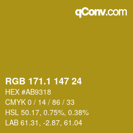 カラーコード: RGB 171.1 147 24 | qconv.com