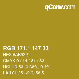 カラーコード: RGB 171.1 147 33 | qconv.com