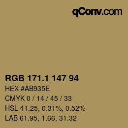 カラーコード: RGB 171.1 147 94 | qconv.com