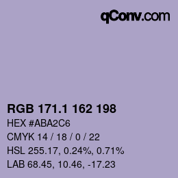 カラーコード: RGB 171.1 162 198 | qconv.com
