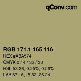 カラーコード: RGB 171.1 165 116 | qconv.com
