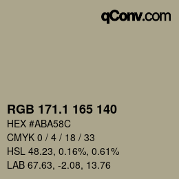 カラーコード: RGB 171.1 165 140 | qconv.com
