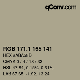 カラーコード: RGB 171.1 165 141 | qconv.com