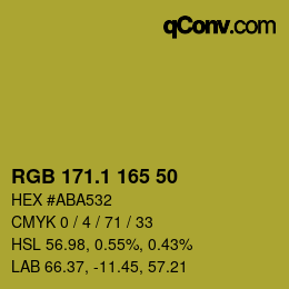 カラーコード: RGB 171.1 165 50 | qconv.com