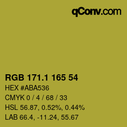 カラーコード: RGB 171.1 165 54 | qconv.com