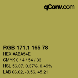 カラーコード: RGB 171.1 165 78 | qconv.com