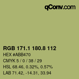 カラーコード: RGB 171.1 180.8 112 | qconv.com