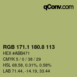 Color code: RGB 171.1 180.8 113 | qconv.com