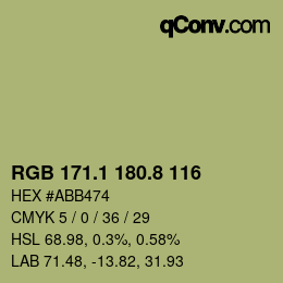カラーコード: RGB 171.1 180.8 116 | qconv.com