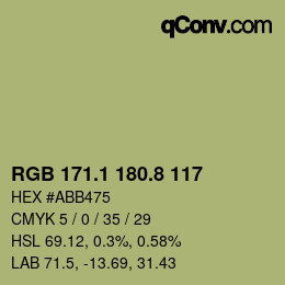 Color code: RGB 171.1 180.8 117 | qconv.com