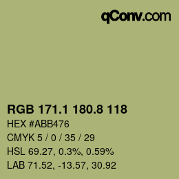Color code: RGB 171.1 180.8 118 | qconv.com