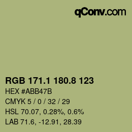 Color code: RGB 171.1 180.8 123 | qconv.com