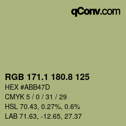 カラーコード: RGB 171.1 180.8 125 | qconv.com