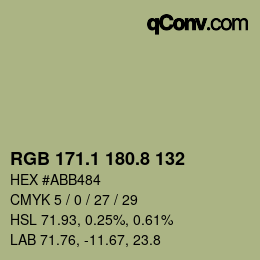 Color code: RGB 171.1 180.8 132 | qconv.com