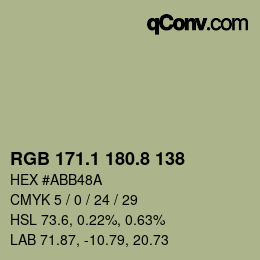 Color code: RGB 171.1 180.8 138 | qconv.com