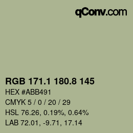 Color code: RGB 171.1 180.8 145 | qconv.com
