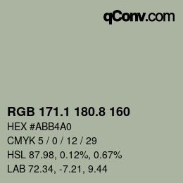 カラーコード: RGB 171.1 180.8 160 | qconv.com