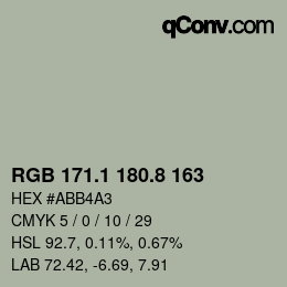 Color code: RGB 171.1 180.8 163 | qconv.com